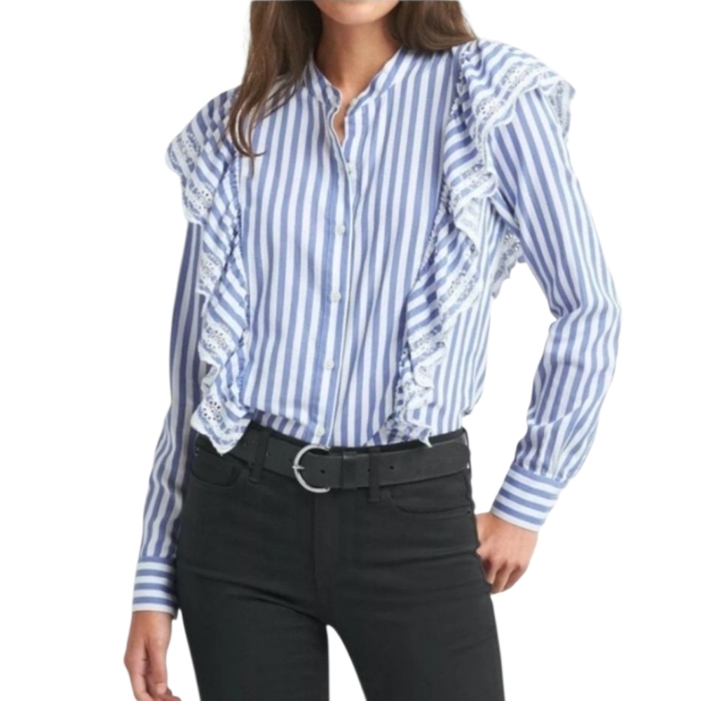 Women's Gap Ruffled Striped Button Down Shirt Sz XL